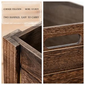 Lot de 3 caisses de rangement rustiques <span class=keywords><strong>en</strong></span> <span class=keywords><strong>bois</strong></span> brûlé, bacs <span class=keywords><strong>en</strong></span> <span class=keywords><strong>bois</strong></span> à lattes emboîtables avec poignées latérales pour jouets, livres, organisateur de maison de style campagnard - Product Image 3