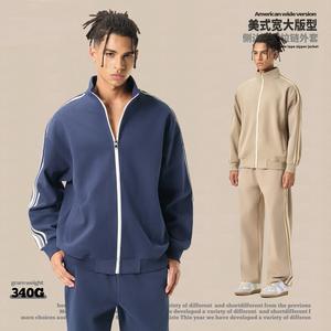 340G özel OEM Logo erkek nefes ağır iki parçalı Sweatpants ve Hoodie seti rahat spor siyah geniş bacak pantolon - Product Image 2