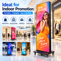 Afficheur LED portable d'intérieur, écran d'affichage numérique pliable avec base mobile pour magasin de détail, hôtel, exposition