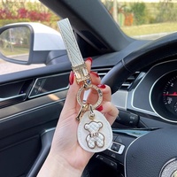 Luxe cadeau, duurzame PU leren cartoon schattige beer met strass steentjes, letterpress bedrukt, veelzijdige creatieve houder voor koppels