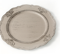 Assiettes de présentation en plastique de style rétro en gros pour mariage, assiettes de présentation élégantes, décoration, assiettes de présentation rondes bleues