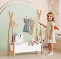 Kleiner Kinder-Kleiderständer aus Holz, Montessori Garderobenständer, Kleiderschrank-Organizer mit Kleiderstange für Kleinkinder und Babys