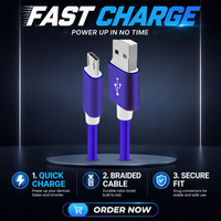 Kabel Data USB Pengisian Cepat 5V USB-A ke Micro, Kualitas Tinggi, Bahan Katun Kepang, Warna-Warni, Grosir dari Produsen untuk Ponsel