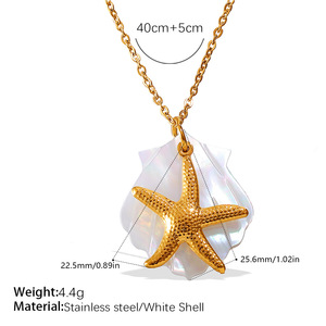 Collier en acier inoxydable style plage océanique avec étoile de mer, hippocampe et petits animaux, coquillage blanc, bijoux DIY pour femme - Product Image 6