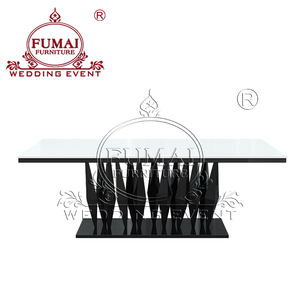 Mesa de comedor de hotel MDF rectangular moderna de estilo moderno con acabado dorado de acero inoxidable Boda de lujo y uso al aire libre - Product Image 2