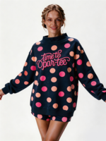 Sweat-shirt à col montant à pois pour femme, longueur allongée, avec logo brodé personnalisé, haut décontracté pour l'extérieur