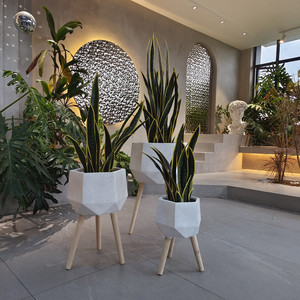 木製スタンド付きガーデン植木鉢可動式モダンホワイト、ブラックスポット装飾屋内植木鉢スタンド - Product Image 6