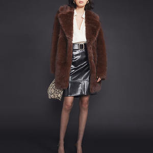 Chaqueta de moda para mujer, chaqueta de piel sintética marrón oscuro, abrigo de longitud media de poliéster 100%, chaqueta de invierno para mujer - Product Image 3