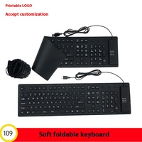 Keyboard lipat silikon 109 kunci, ultra-tipis, operasi membran kabel USB, desain senyap tahan air untuk komputer PC & Laptop