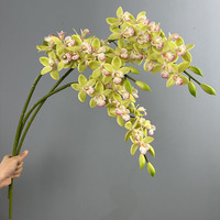 Bunga Cymbidium Daun Kecil Buatan, Buket Pernikahan, Dekorasi Rumah, Properti Foto - Anggrek Plastik Lunak 3D Print Tahan Kelembapan