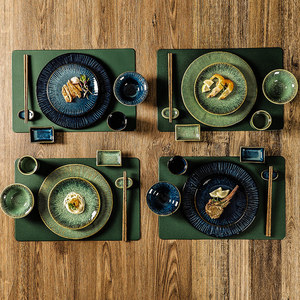 Juego de vajilla de porcelana azul y verde de alta calidad, platos de cerámica cambiados al <span class=keywords><strong>horno</strong></span> nórdico, 3 uds., <span class=keywords><strong>gres</strong></span> para restaurante - Product Image 6
