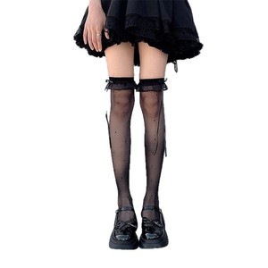 Women's Ultra Thin Knee High Stockings With Polka Dots Transparent Lace Top For JK Style Slim Fit <b>Long</b> Calf <b>Socks</b> - Product Image 5