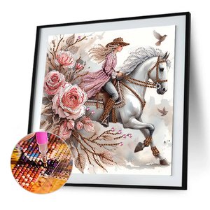 Pintura de Diamantes Personalizada de 30*30cm, Diseño de Dama <span class=keywords><strong>a</strong></span> <span class=keywords><strong>Caballo</strong></span>, Broca de Cristal de Forma Especial, Pintura de Diamantes Moderna para Decoración del Hogar - Product Image 1