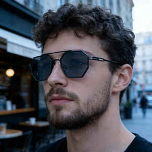 Lunettes de soleil carrées en métal pour homme KSL-98278, protection UV400, monture marron, verres PC, charnière à ressort - Product Image 3