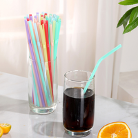 100 pièces/sac Pailles à boire jetables en plastique flexibles, couleurs unies, pailles courbées