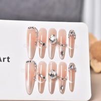 Ongles Press-On Faits Main en ABS Ultra-Féminins Prêts à Porter, Longs et Fins, Style Français, Finition Œil de Chat, Motif en Relief, 10 Pièces