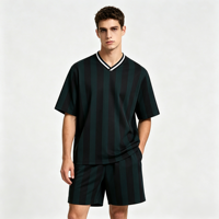 T-shirts Homme AMLClever Col V Rayures Football Manches Courtes Contraste de Couleurs Légers Extérieur Unisexe Prêts à l'emploi Vente en Gros
