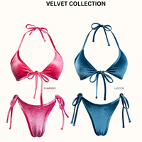 ODM Dames Premium Zwemkleding Fabrikant Op Maat Gemaakt Dames Tie-Side Thong Bikini Zwemkleding Luxe Fluwelen Bikini Set