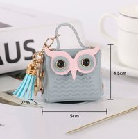 Portefeuille mignon en forme de hibou, porte-clés en cuir, mini sac pour écouteurs, pochette à monnaie, porte-clés