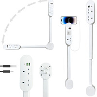Regleta de Enchufes Extensible Giratoria con USB, Estándar US/UK/EU, Ahorra Espacio, para Sofás y Mesitas de Noche