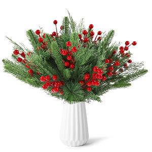 Branches artificielles <span class=keywords><strong>de</strong></span> pin <span class=keywords><strong>de</strong></span> Norfolk vert givré 10 tiges <span class=keywords><strong>de</strong></span> baies en plastique pour guirlande <span class=keywords><strong>de</strong></span> <span class=keywords><strong>Noël</strong></span>, 20 pièces - Product Image 2