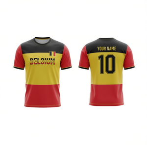 Maglia da Calcio Ispirata al Belgio Personalizzabile con Nome e Numero Rossa Gialla Nera per Tifosi - Product Image 2
