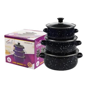 Hot Sale 3 Pack Black Pot Turkish Cast-iron Cookware Kitchen Cooking Pot Enamel Casserole Set