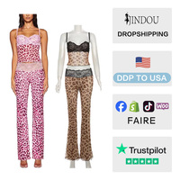 Nouveautés 2026 : Ensemble Crop Top et Pantalon Long en Dentelle Imprimée Léopard Transparente pour Femme, Style Y2K Streetwear
