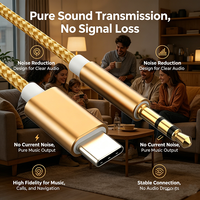 Câble audio auxiliaire Type C vers 3,5 mm, tressé en or, coque en alliage d'aluminium TPE, pour voiture, écouteurs, téléphones, transmission sonore pure