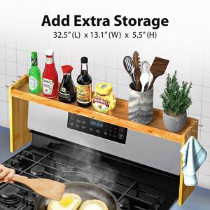 ที่เก็บขวดน้ำไม้ไผ่ ชั้นวางขวดไม้ไผ่ ชั้นวางเครื่องเทศไม้แบบเรียบง่าย ชั้นวางเครื่องเทศเหนือเตา ชั้นวางของพร้อมตะขอหกอัน - Product Image 2