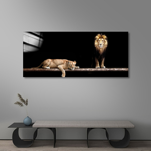 Sư tử và sư tử trong một bức chân dung của sức mạnh và thanh thản sơn mài in trên vải in tranh nghệ thuật - Product Image 4