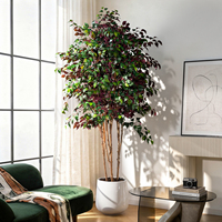 Arbre artificiel Ficus avec tronc en bois véritable et feuilles bicolores vert et bordeaux pour la décoration moderne du salon et du bureau