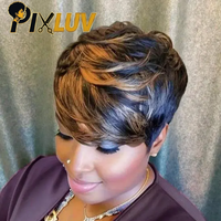 Wig Rambut Manusia Pirang Pendek Grosir, Wig Rambut Manusia Pixie Cut untuk Wanita Kulit Hitam, Wig Bob Berwarna Highlight, Rambut Vietnam Mentah