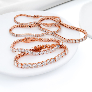 Rhodium Plated 925 <b>Silver</b> Brilliant Cut Moissanite Tennis <b>Bracelet</b> Claw Setting Hip-Hop Unisex GRA Certified Wedding Gift Party - Product Image 1