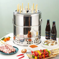 Barbecue au charbon de bois portable haut de gamme sans fumée avec brochettes, barbecue en acier inoxydable pour le camping et les pique-niques en plein air