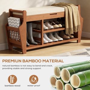 SENYU Wood <b>Shoe</b> <b>Bench</b> with Cushion <b>Storage</b> 2 Tier Entryway Organizer Modern Furniture for Home Living Room - Product Image 6