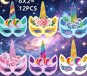 หน้ากากธีมยูนิคอร์นสำหรับเด็ก ทำจากกระดาษแข็งสีขาว 350 แกรม พร้อมสายคล้องคอ สำหรับงานปาร์ตี้วันเกิด DIY  งานฝีมือ 12 ชิ้น - Product Image 5