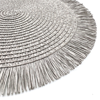 Promotion Exceptionnelle : Set de Table Rond Gris en Paille de Raphia Dégradable avec Bordure Frangée Tressée