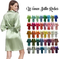 Bata de lujo con cuello en V para mujer, de seda satinada, ODM, 55 colores, hasta la rodilla, lisa, para novias, spa, damas de honor, bodas, batas de la mañana