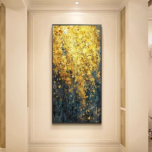 Pintura al óleo pintada a mano, arte abstracto de Forsythia, marco negro, rectángulo, decoración de pared moderna para sala de estar, entrada, pasillo - Product Image 3