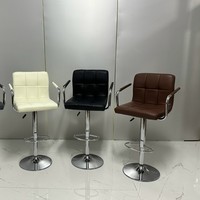 Chaise de bar pivotante réglable avec accoudoirs, tabouret de comptoir en cuir rembourré, base ronde chromée, repose-pieds pour la maison, la cuisine, le bar, le café