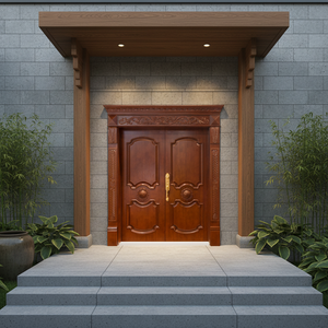 ราคาโรงงาน ประตูไม้จริงบานคู่ สไตล์ชนบทดั้งเดิม สำหรับภายนอก กันน้ำ เป็นมิตรกับสิ่งแวดล้อม เหมาะสำหรับบ้านพักตากอากาศ อพาร์ทเมนท์ บินบิน - Product Image 4