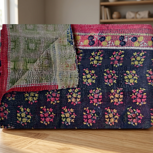 100% Cotton Hand Embroidered One Of Kind Kantha Cotton Sari <b>Patchwork</b> Vintage <b>Throw</b> - Product Image 3
