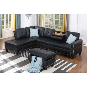 High 3-Piece L-Shaped Faux Leather Sectional <b>Sofa</b> Set <b>Storage</b> Ottoman Eco-Friendly Durable Modular Design for Living Rooms - Product Image 1