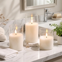 Bougies Pilier Matti en Verre Blanc Chaud, Fonctionnant sur Piles, Flamme Réelle 3D, Télécommande, Décoration Maison, Diwali, Noël