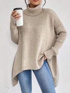 Suéter de Punto Grueso de Cuello Alto y Hombros Caídos, Holgado y Casual para Mujer, Otoño/Invierno - Product Image 6