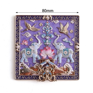 Light Gold Metal Type 3D Embossed Logo Colorful UV Printing Elephant Crane Character Square Shape Stand <b>Compact</b> <b>Mirror</b> - Product Image 2