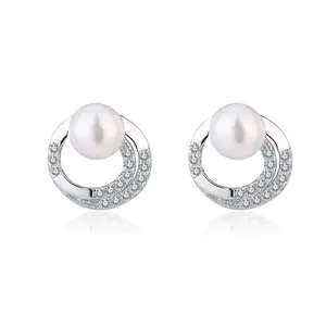 Jewelry Bulk Wholesale Small 925 Sterling Silver Trend Ladies Moissanite Stud Earrings With Fresh Water Pearl