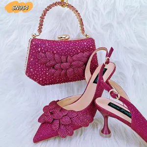 In stock green low heels shoes elegant evening bag set to matching shoes for women