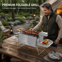 Barbecue rotatif automatique au charbon de bois en acier inoxydable pour le camping, pliable, portable, avec télécommande